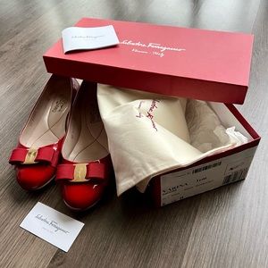 New, Ferragamo (Red) Varina Ballet Flats; Authentic